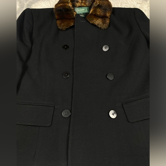 Vintage Ralph Lauren Wool Blazer 2 Pc Womens 10 Black Wool Faux Mink Fur Collar - Picture 3 of 9